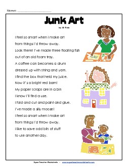 Junk Art 2nd Grade Reading Comprehension Worksheet