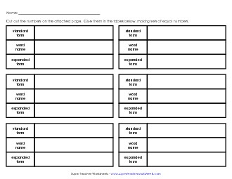 Place Value Cut & Glue (7-Digit) Worksheet