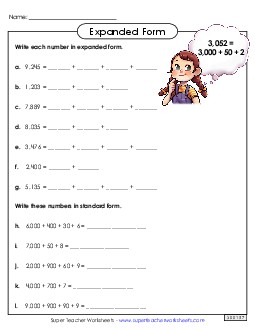 Expanded Form: Thousands Place Value Worksheet