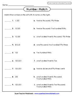 Number Match Worksheet Place Value Worksheet