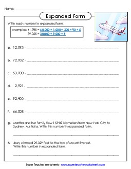 Expanded Form (5-Digit) Place Value Worksheet