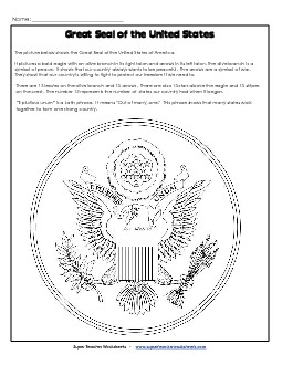 Great Seal of the USA (Read & Color) Free Patriotic Symbols Worksheet