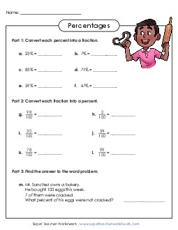 Basic Percentages Percents Worksheet