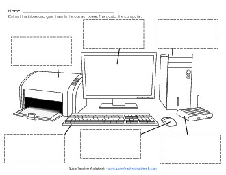 Parts of a Computer - Cut, Color, Glue Computer Parts Worksheet