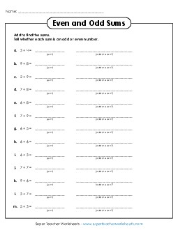 Odd or Even Addition Even Odd Worksheet