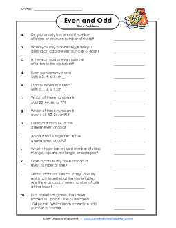 Odd-Even Word Problems (Harder) Even Odd Worksheet