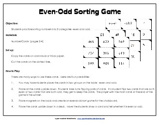 Odd-Even Card Sort Game Even Odd Worksheet