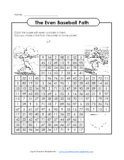 Baseball Path Even Odd Worksheet