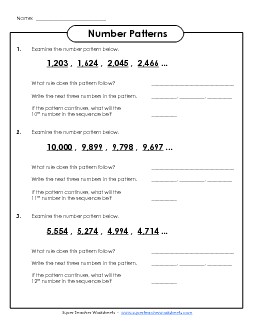 Number Patterns Worksheet