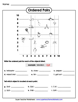 Ordered Pairs  - Icons Free Geometry Worksheet