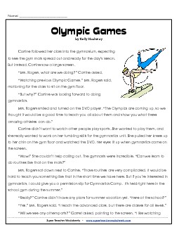 Olympic Games (Fiction) 4th Grade Reading Comprehension Worksheet