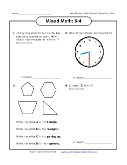 Mixed Math: B4 Word Problems Worksheet