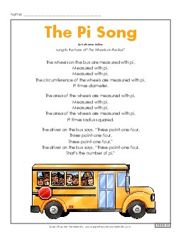 Pi Song Songs Worksheet