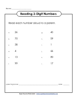 Read the Numbers (2-Digit) Place Value Worksheet