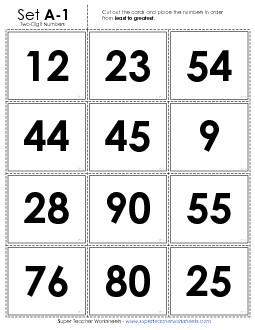 Ordering: Card Sort Game (2-Digit) Free Place Value Worksheet