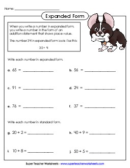 Expanded Form (2-Digit) Place Value Worksheet