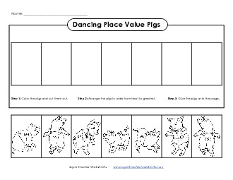 Dancing Pigs (3-Digit)  Place Value Worksheet