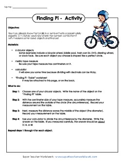 Finding Pi Project Geometry Worksheet