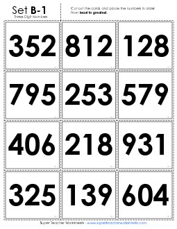 Ordering: Card Sort Game (3-Digit) Place Value Worksheet