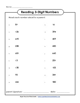 Read the Numbers (3-Digit) Place Value Worksheet