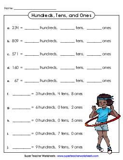 Hundreds, Tens and Ones Place Value Worksheet