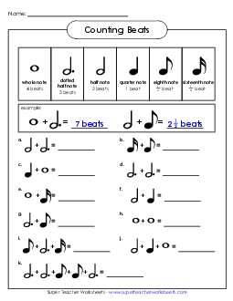 Counting Beats (Advanced) Music Worksheet