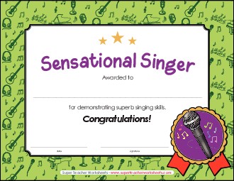 Sensational Singer Award Awards Worksheet