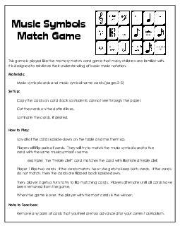 Music Memory Match Game Worksheet