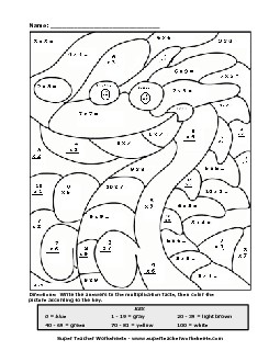 Mystery Picture: Sea Monster (0-9) Multiplication Worksheet