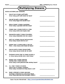 Multiplication Word Problems (Dozens) Worksheet