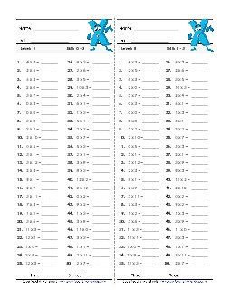 Multiplication Timed Quiz 0 - 3 Free Worksheet