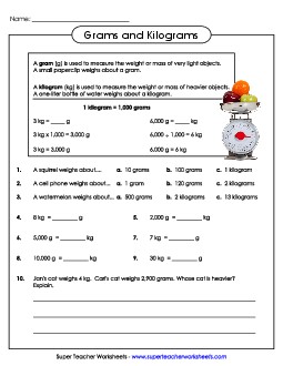 Grams and Kilograms (Easy) Measurement Worksheet