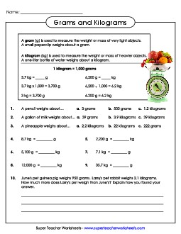 Grams and Kilograms (Harder) Measurement Worksheet