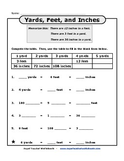 Yards, Feet, and Inches Measurement Worksheet