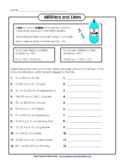 Which is Greater? - Liters and Milliliters Measurement Worksheet