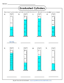 Graduated Cylinders (Mixed - No Decimals) Free Measurement Worksheet