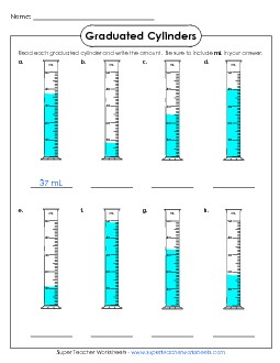 Graduated Cylinders (10s) Measurement Worksheet