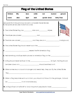 Flag Fill-in-the-Blanks Patriotic Symbols Worksheet