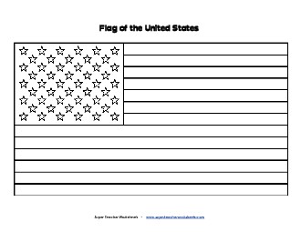 American Flag (Blank - Coloring) Free Patriotic Symbols Worksheet