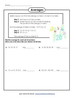 Find the Averages Mean Median Mode Range Worksheet