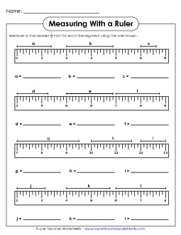 Measuring - Eighth Inch Line Segments Measurement Worksheet