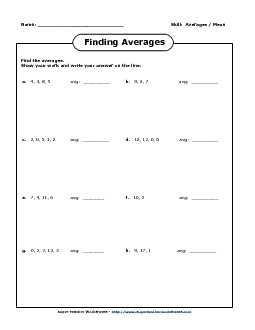 More Averages Mean Median Mode Range Worksheet