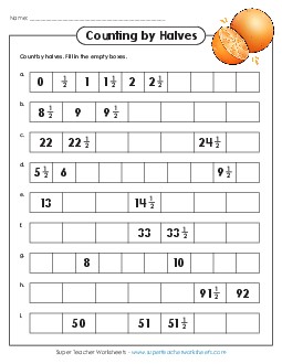 Counting by Halves Measurement Worksheet