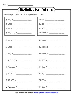 Multiplication Patterns Worksheet