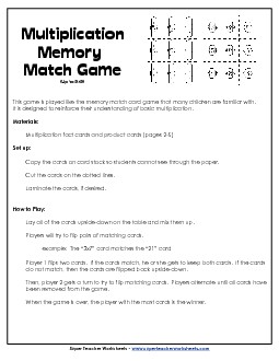 Game: Multiplication Memory Match Worksheet