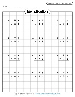 Multiplication: 2-digit by 2-digit Worksheet