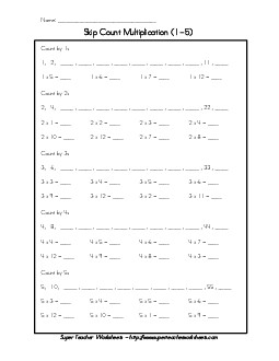 Multiplication Skip Count (0 - 5) Worksheet