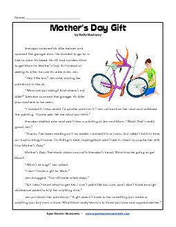 Mother's Day Gift (Fiction Story) 3rd Grade Reading Comprehension Worksheet