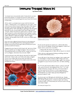 Immune System (Advanced)  Grade Reading Comprehension Worksheet