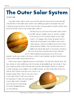 The Outer Planets Reading Comprehension Worksheet